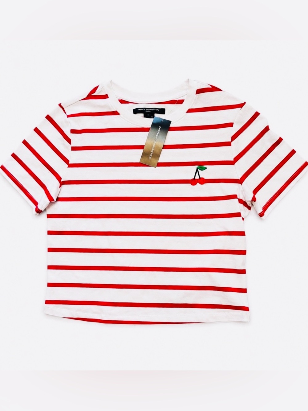 French Connection Cherry Love Top Striped Nautical Top sz L NWT